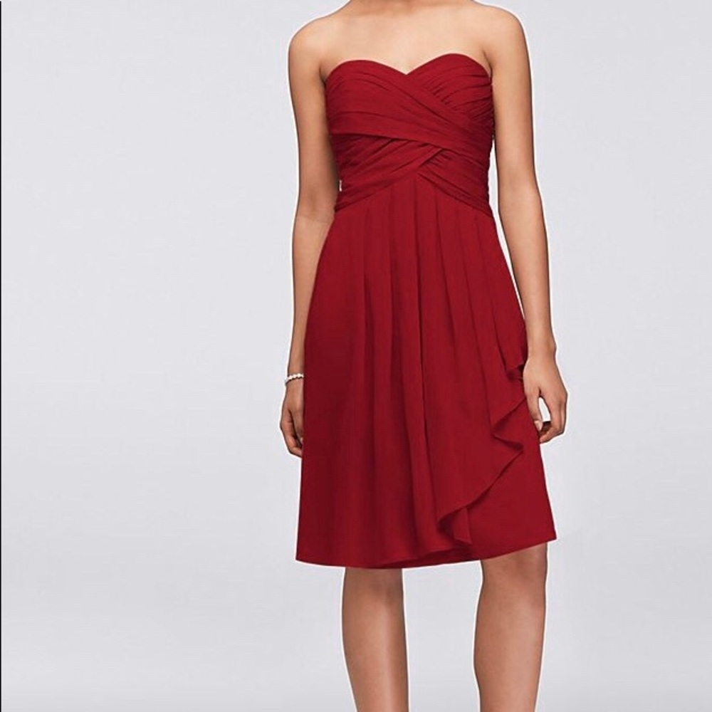 Red Strapless Chiffon Dress